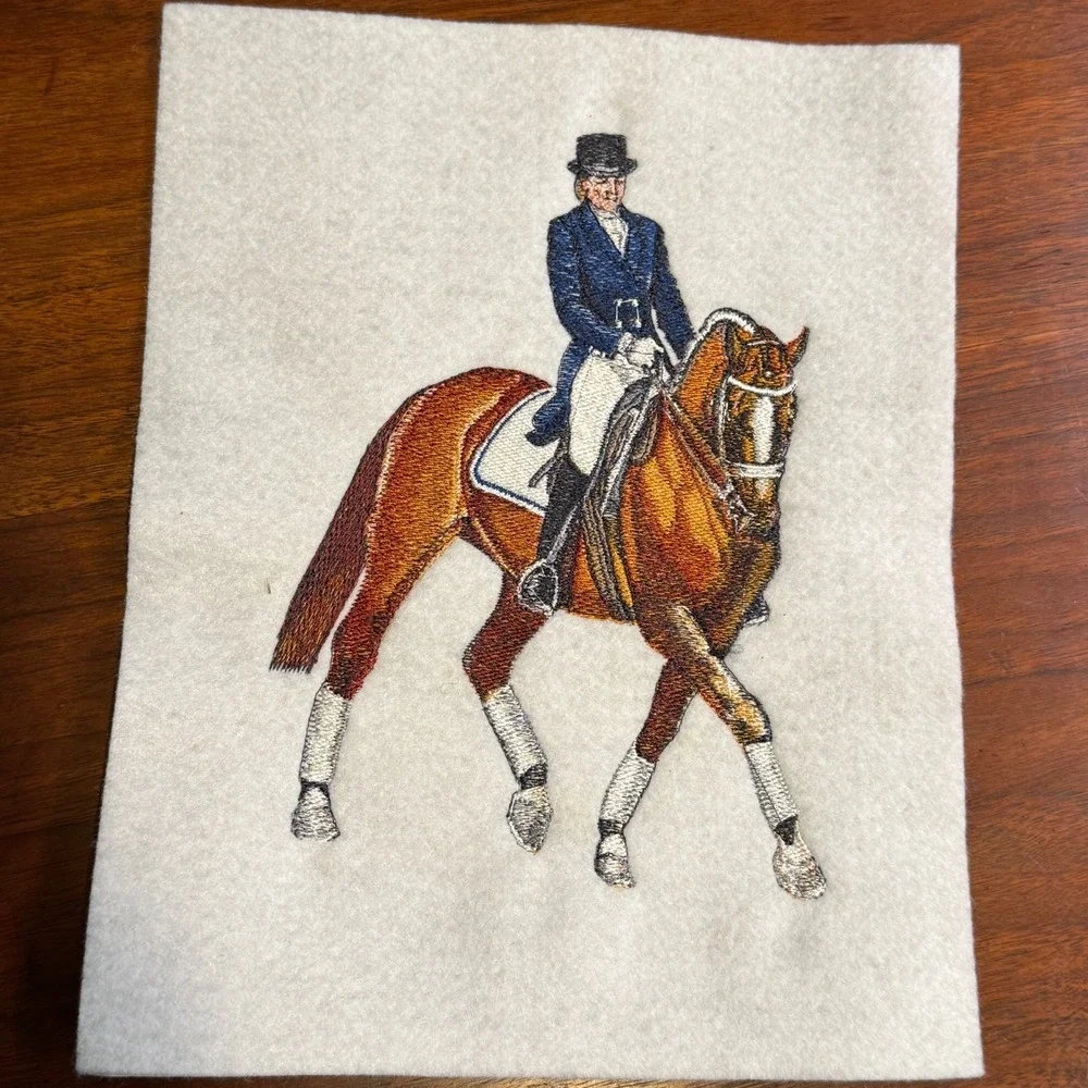 Vtg Warmblood Full-Body Horse Dressage Equestrian Scene Handmade Embroidery